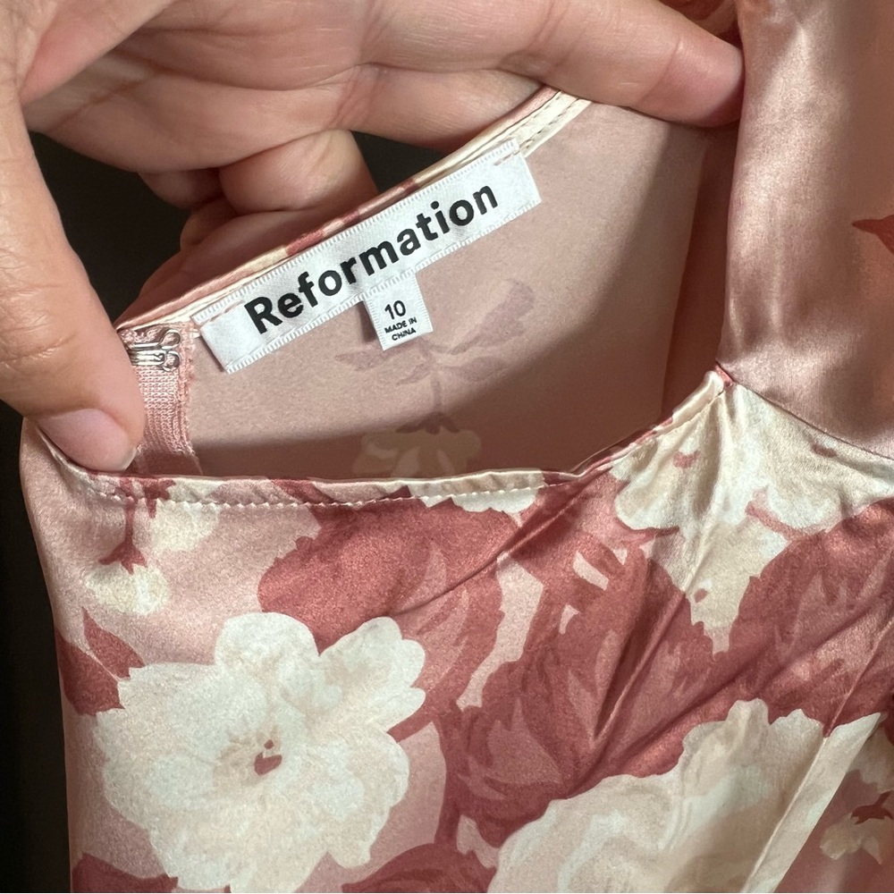 Reformation Casette Silk Dress Bellini Pink floral Size 10 NEW! New with tags! - Picture 11 of 12